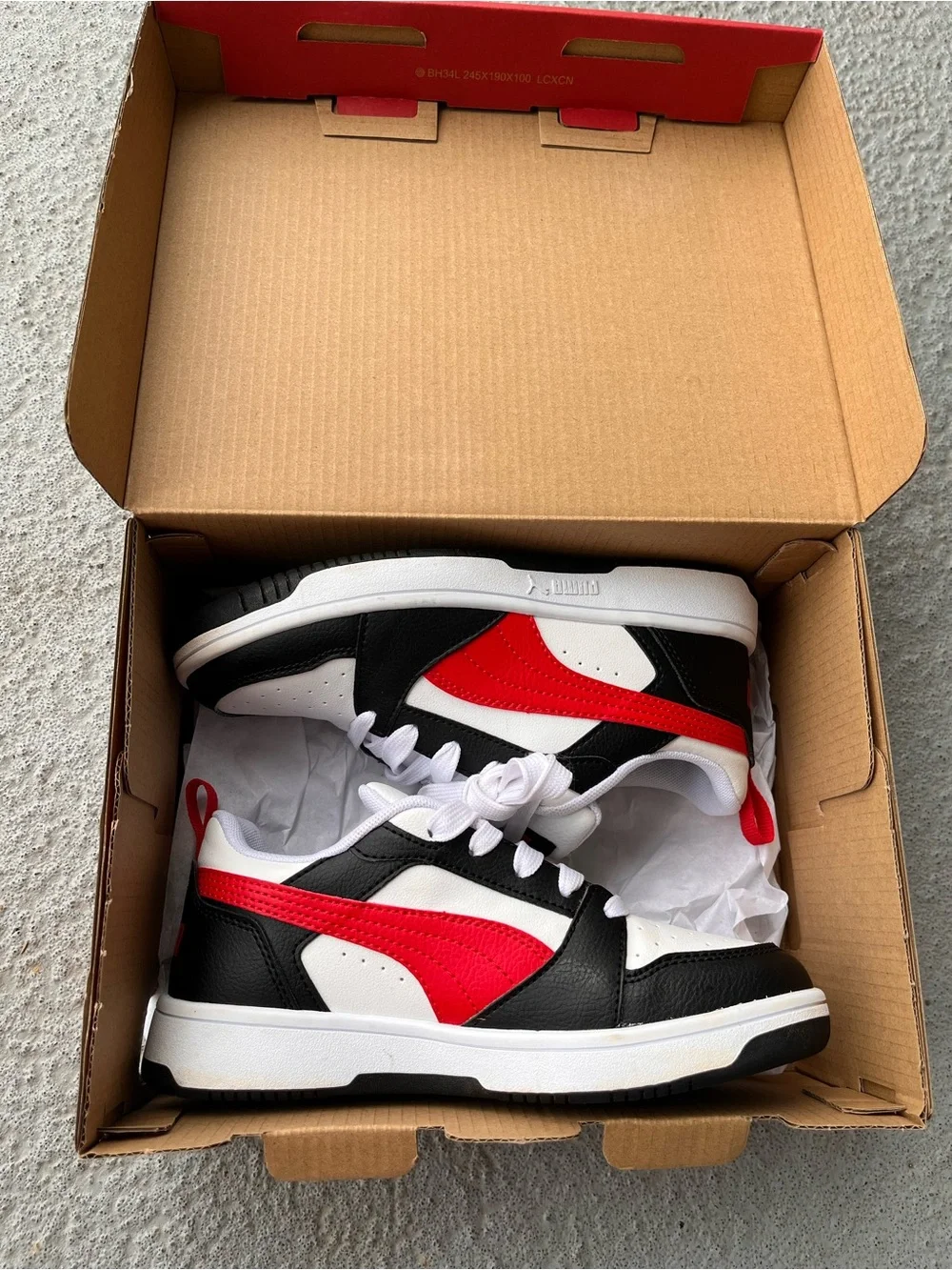 Puma Kids Black, White & Red Low-Top Sneakers
